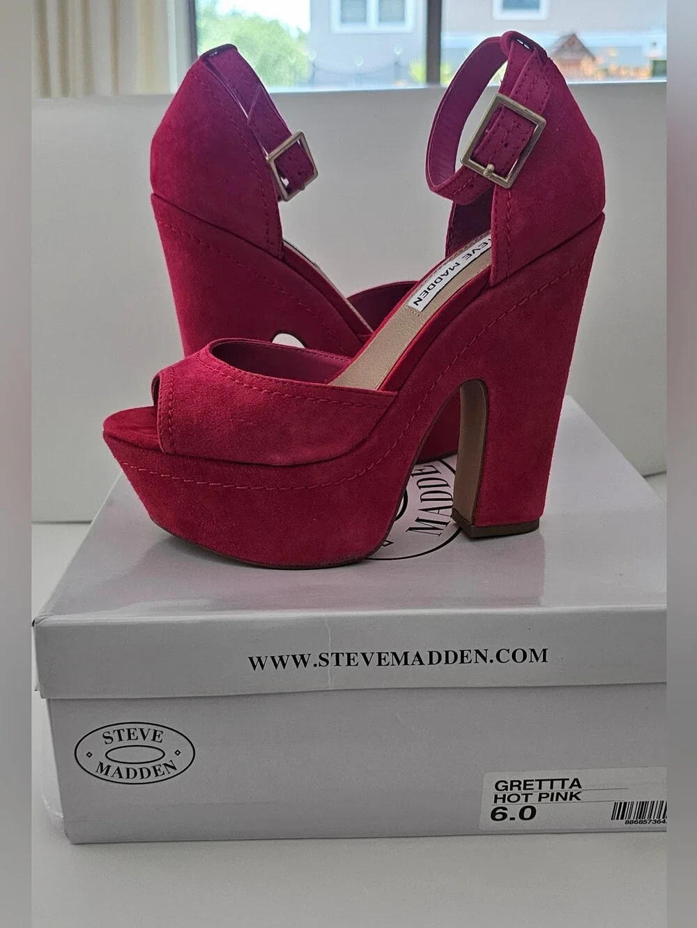 Steve Madden Grettta Hot Pink Chunky platform Heel Sandals Y2k 6